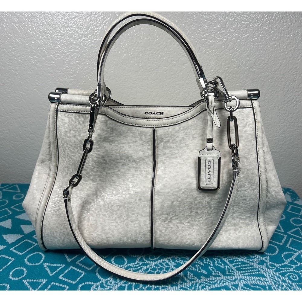 COACH Madison Parchment White Leather Satchel Bag Purse Handbag Textured